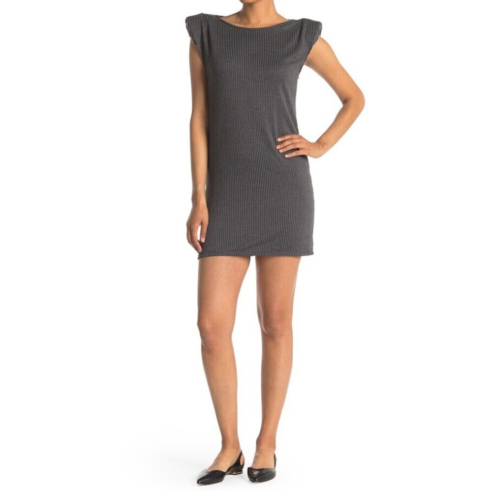Susina Padded Shoulder Mini Dress In Black Grey Size S